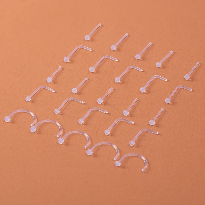 10-100pcs Clear Acrylic Nose Ring Stud Transparent Invisible Straight Nostril Ear Piercing Prevent Allergy Retainer Body Jewelry