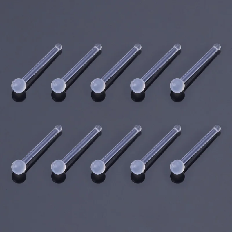 10-100pcs Clear Acrylic Nose Ring Stud Transparent Invisible Straight Nostril Ear Piercing Prevent Allergy Retainer Body Jewelry