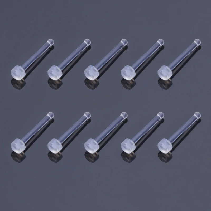 10-100pcs Clear Acrylic Nose Ring Stud Transparent Invisible Straight Nostril Ear Piercing Prevent Allergy Retainer Body Jewelry