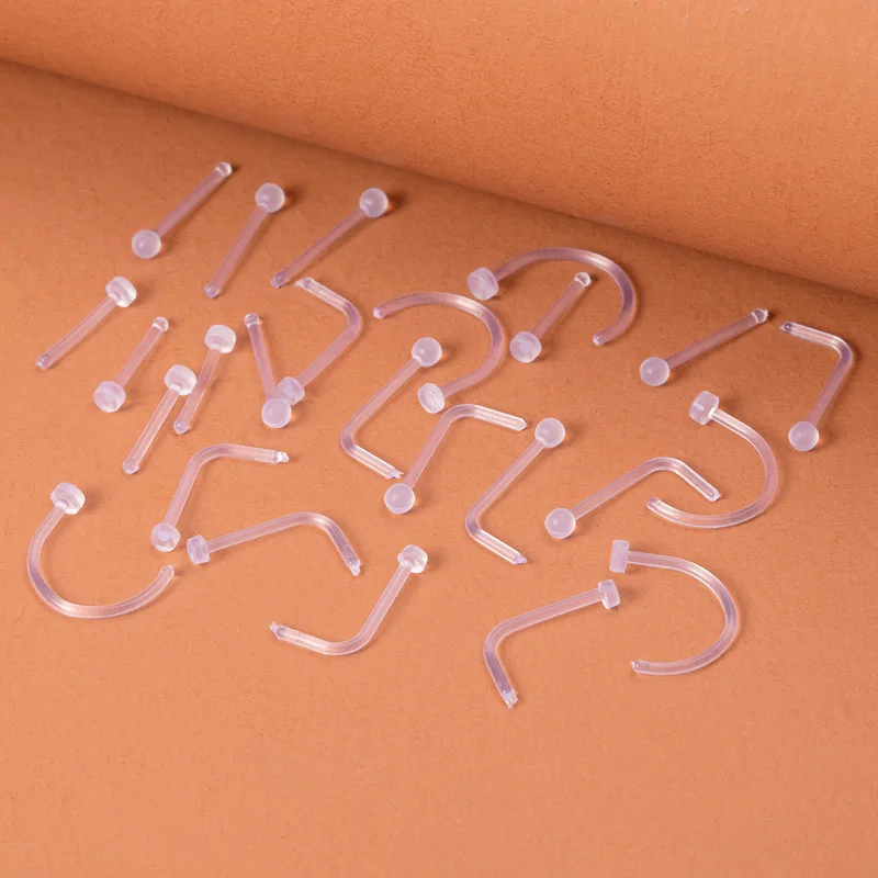10-100pcs Clear Acrylic Nose Ring Stud Transparent Invisible Straight Nostril Ear Piercing Prevent Allergy Retainer Body Jewelry