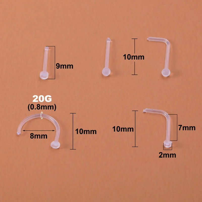 10-100pcs Clear Acrylic Nose Ring Stud Transparent Invisible Straight Nostril Ear Piercing Prevent Allergy Retainer Body Jewelry