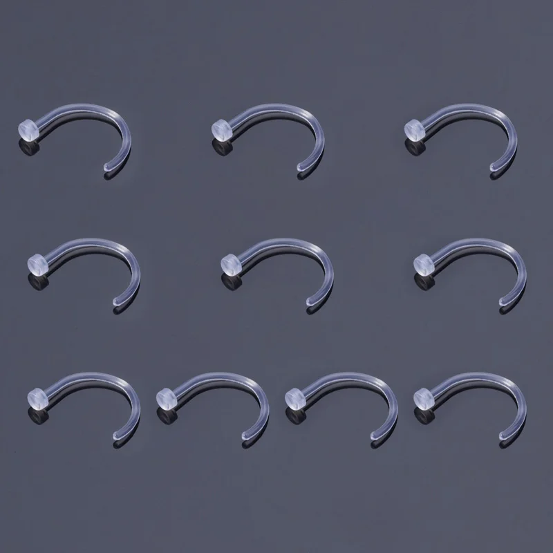 10-100pcs Clear Acrylic Nose Ring Stud Transparent Invisible Straight Nostril Ear Piercing Prevent Allergy Retainer Body Jewelry