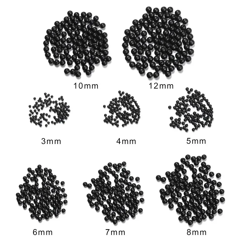 100 PCs/Lot 3mm-12mm Fishing Beads Space Stopper Black Round Soft/Hard Rubber Beads Fishing Lures Hook Rig Accessories