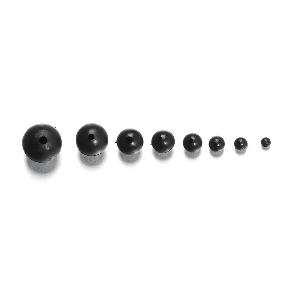 100 PCs/Lot 3mm-12mm Fishing Beads Space Stopper Black Round Soft/Hard Rubber Beads Fishing Lures Hook Rig Accessories