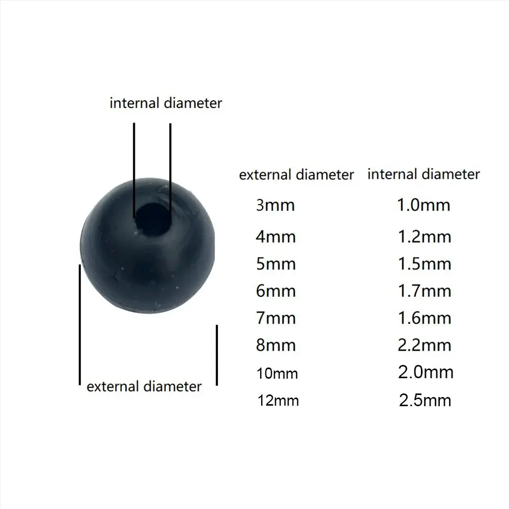 100 PCs/Lot 3mm-12mm Fishing Beads Space Stopper Black Round Soft/Hard Rubber Beads Fishing Lures Hook Rig Accessories