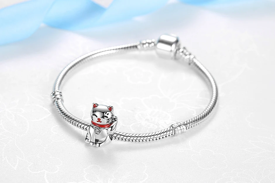 925 Sterling Silver Charms Fortune Cat Chinese New Year Pendant Beads Japanese Girl Fit Brand Bracelets Necklaces Women Jewelry