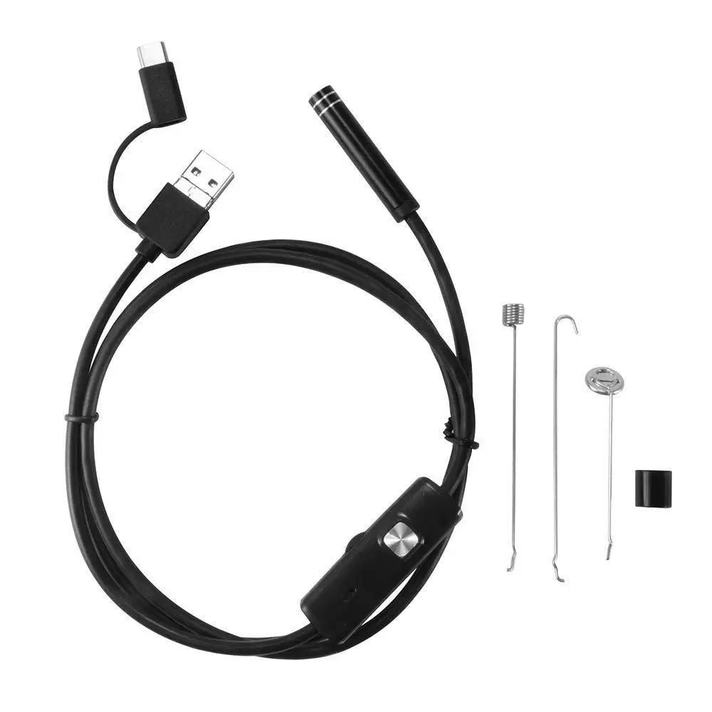 5.5mm /7mm 3 in 1 Endoscope USB Flexible Car Pipe Inspection Borescope Camera with 6 LED lights Support Type-C Android Phone PC