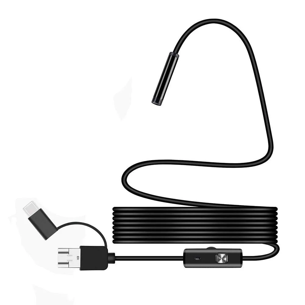 5.5mm /7mm 3 in 1 Endoscope USB Flexible Car Pipe Inspection Borescope Camera with 6 LED lights Support Type-C Android Phone PC