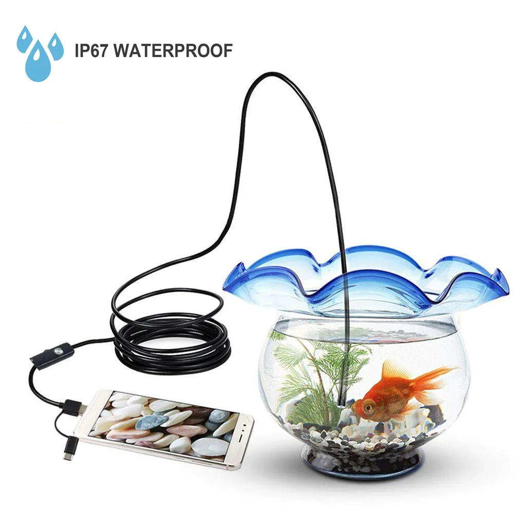 5.5mm /7mm 3 in 1 Endoscope USB Flexible Car Pipe Inspection Borescope Camera with 6 LED lights Support Type-C Android Phone PC
