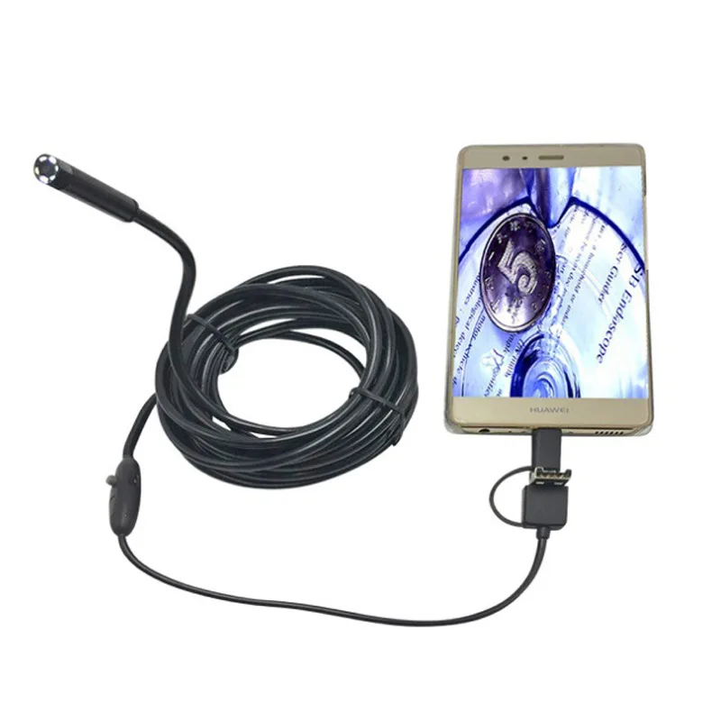 5.5mm /7mm 3 in 1 Endoscope USB Flexible Car Pipe Inspection Borescope Camera with 6 LED lights Support Type-C Android Phone PC
