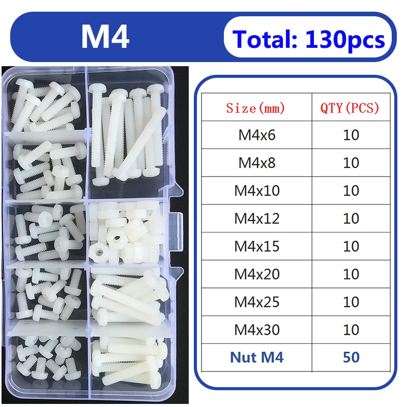 M2 M2.5 M3 M4 M5 White Nylon Screw Nut Washer Set Nylon Plastic Phillips Insulated Countersunk Pan Head Cross Round Screw Bolt