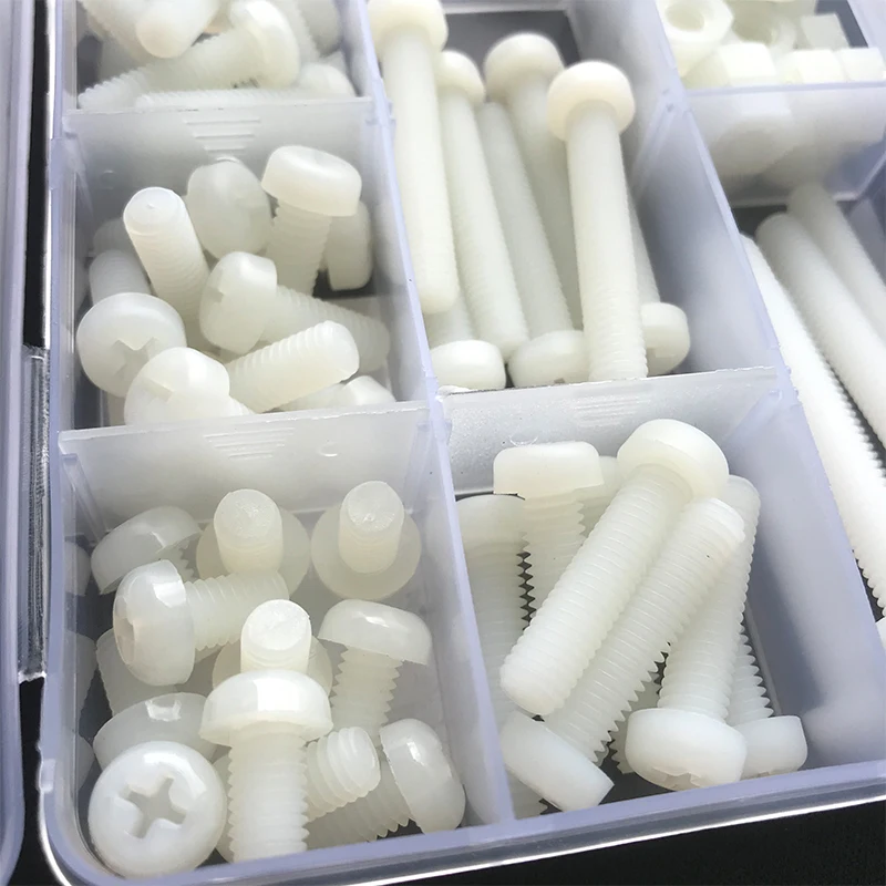 M2 M2.5 M3 M4 M5 White Nylon Screw Nut Washer Set Nylon Plastic Phillips Insulated Countersunk Pan Head Cross Round Screw Bolt