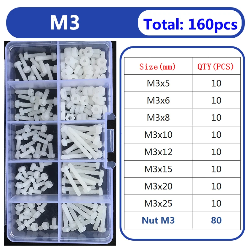 M2 M2.5 M3 M4 M5 White Nylon Screw Nut Washer Set Nylon Plastic Phillips Insulated Countersunk Pan Head Cross Round Screw Bolt