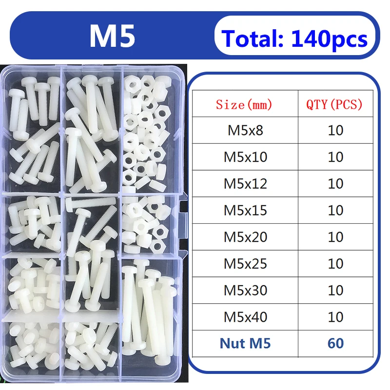 M2 M2.5 M3 M4 M5 White Nylon Screw Nut Washer Set Nylon Plastic Phillips Insulated Countersunk Pan Head Cross Round Screw Bolt