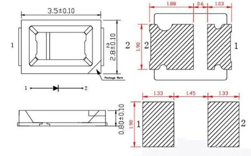 100pcs 2835 LED SMD 18v 9v 6v 3v High Power Light 1w 0.2w 0.3w 0.5w Chip High Voltage