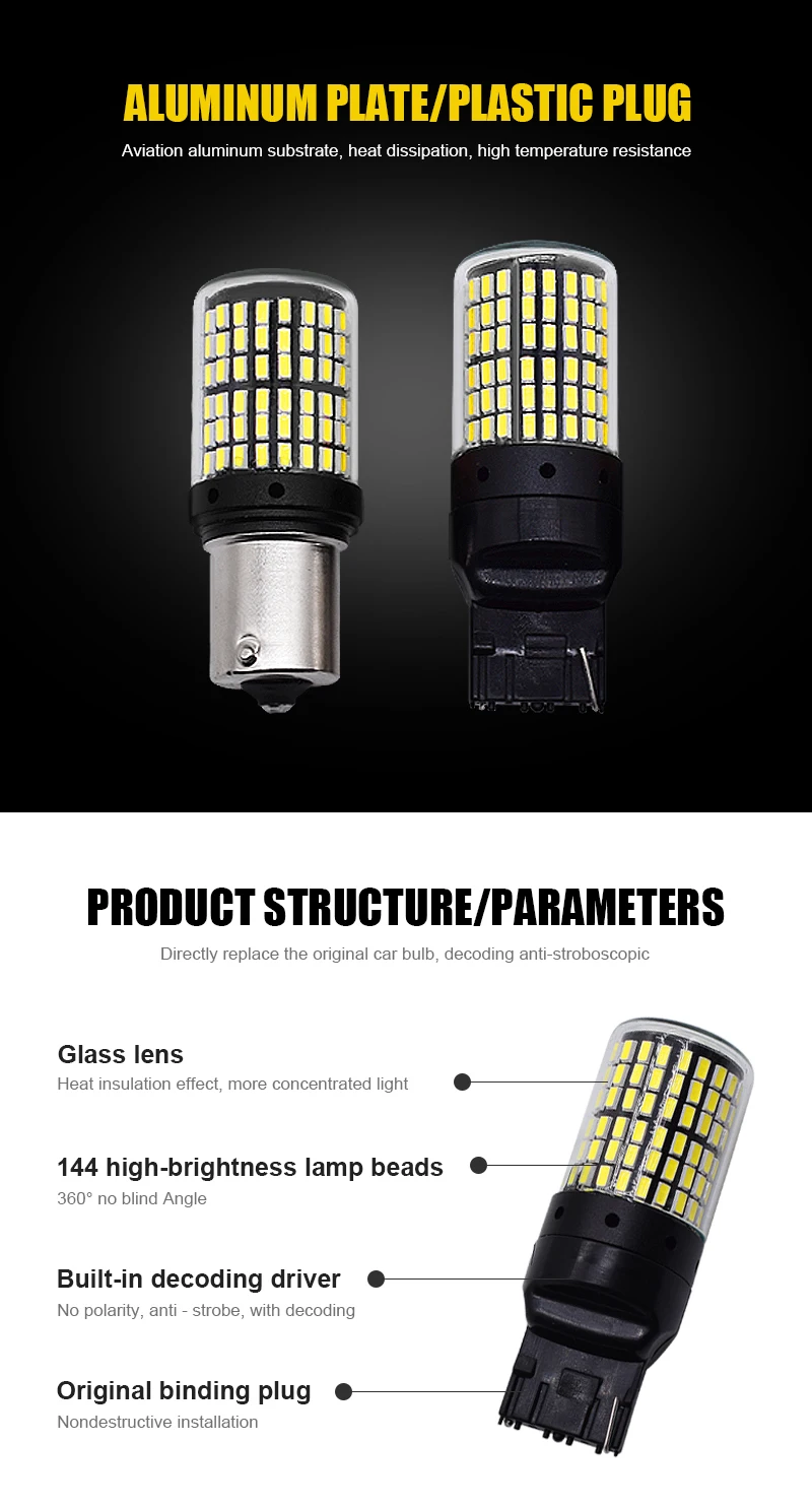 1pcs 3014 144smd Canbus S25 1156 P21W BA15S LED BAY15D BAU15S PY21W T20 LED 7440 7443 W21W 1157 led Bulbs For Turn Signal Light