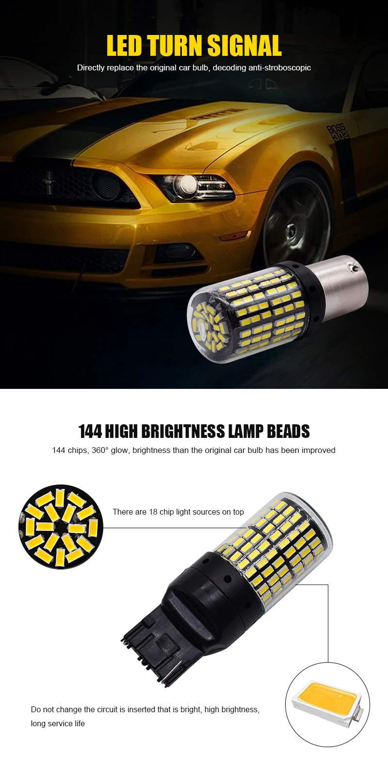 1pcs 3014 144smd Canbus S25 1156 P21W BA15S LED BAY15D BAU15S PY21W T20 LED 7440 7443 W21W 1157 led Bulbs For Turn Signal Light