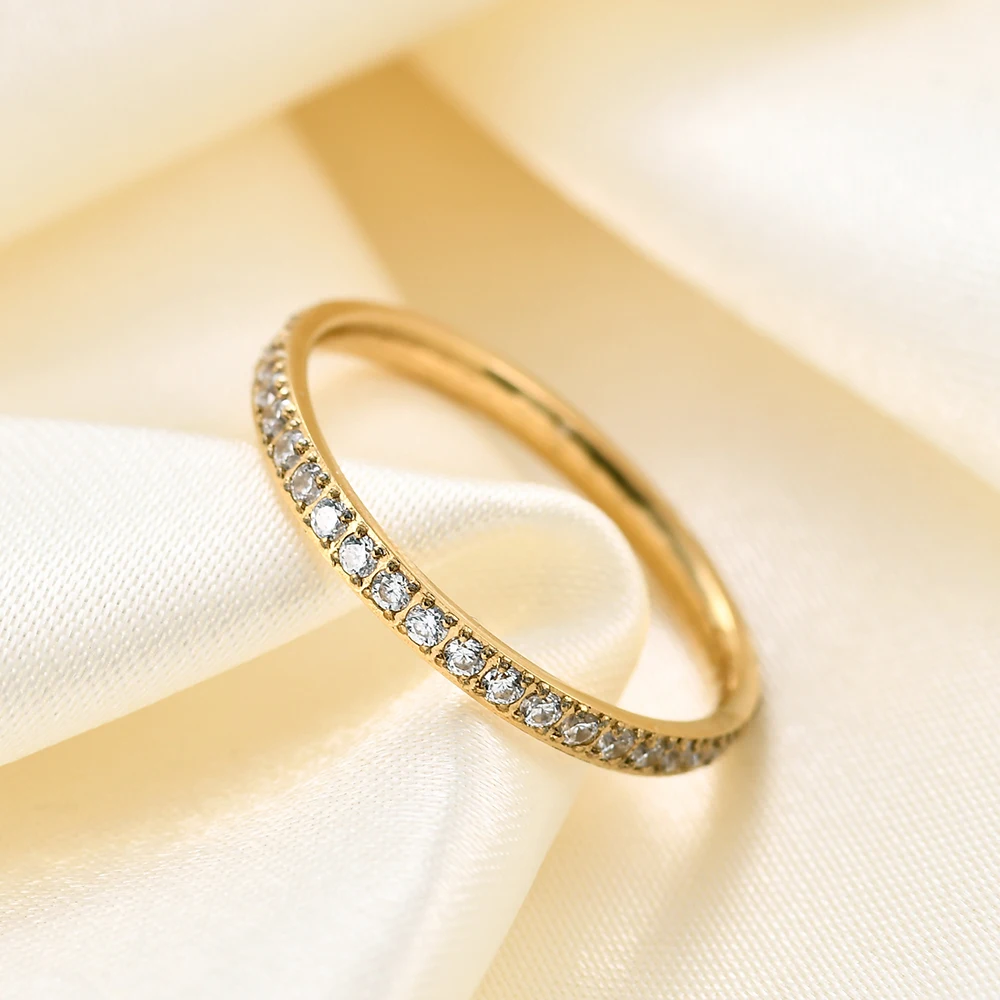 Full Small CZ Zircon Channel Setting Stainless Steel Engagement Rings for Women