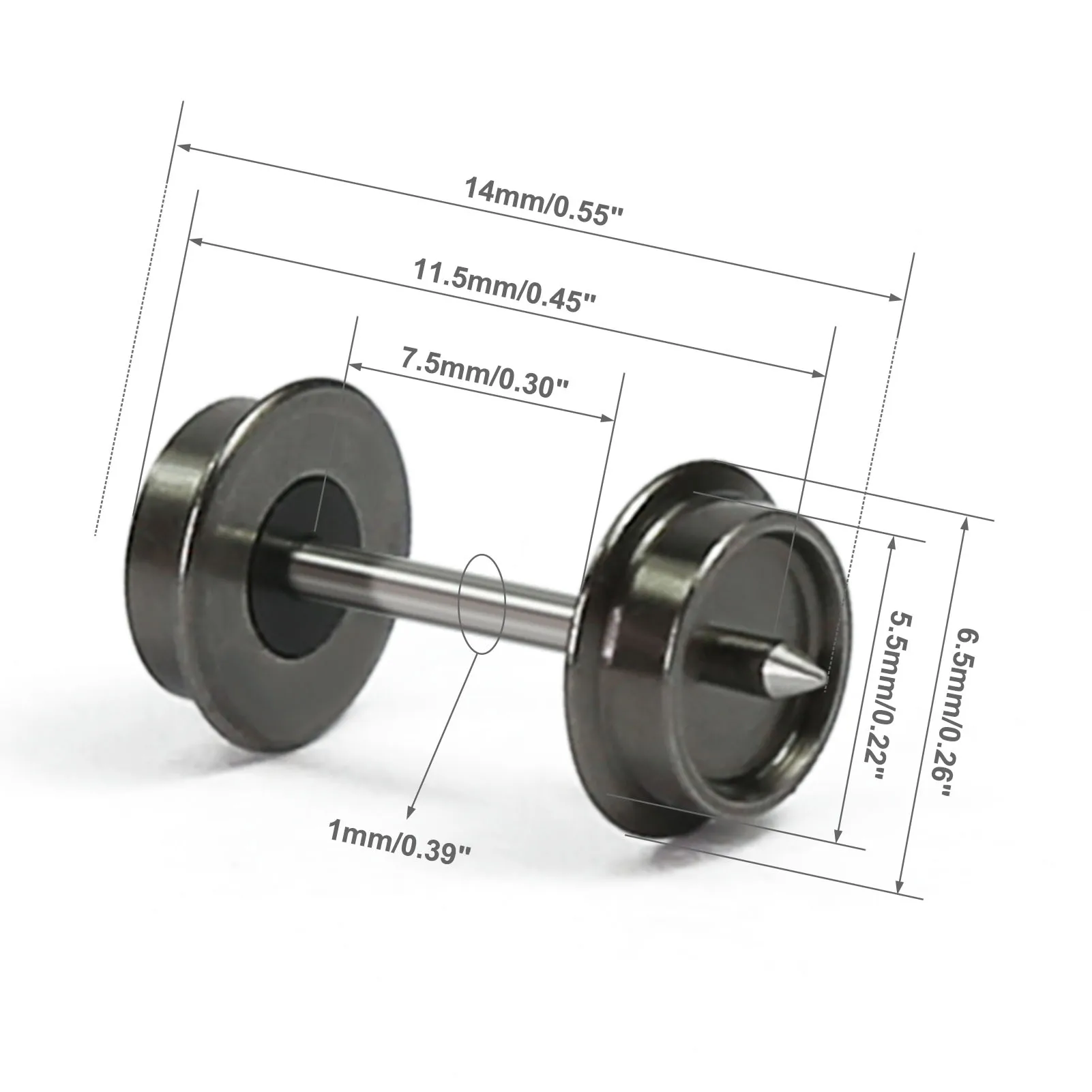 Evemodel Wheelsets 24pcs N Scale 33" Metal DC Wheels Metal Axle for Model Trains Trucks HP05150