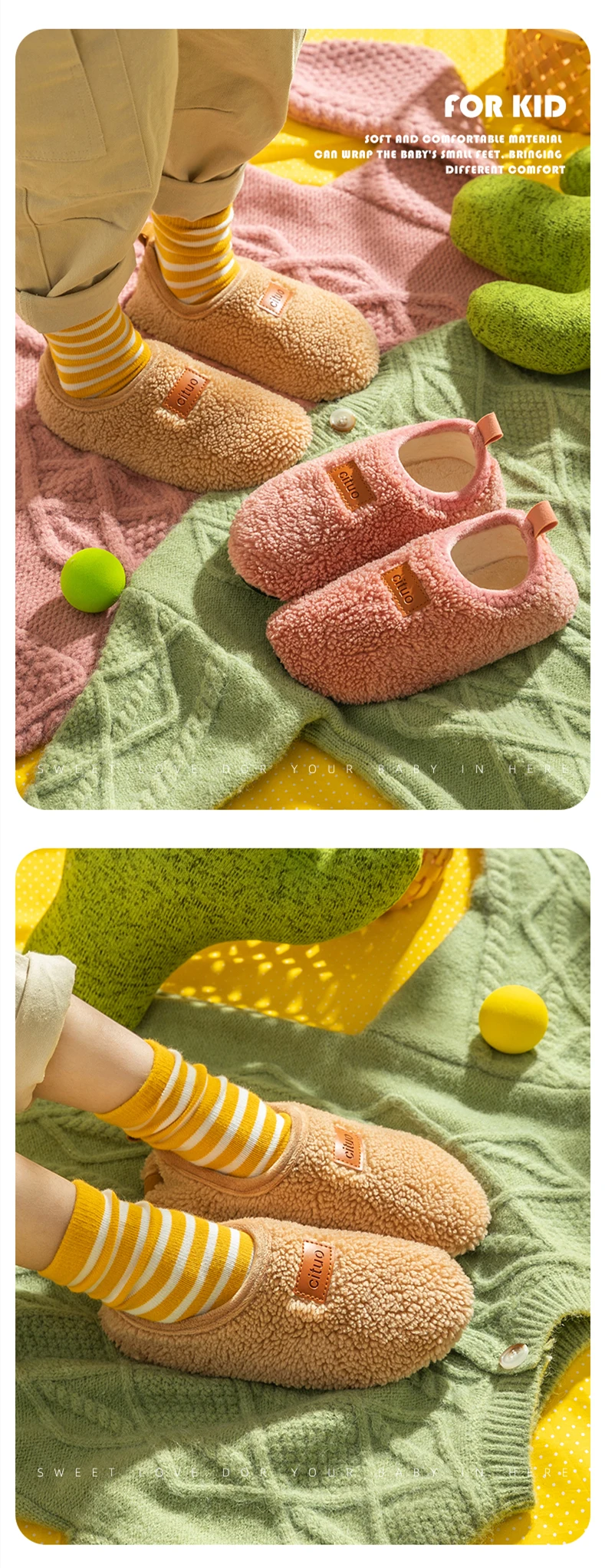 Autumn Winter 1-9 Years Old Children Plush Floor Sock Shoes Child Soft Sole Walking Shoes Indoor Home Anti-slip Kids Slippers