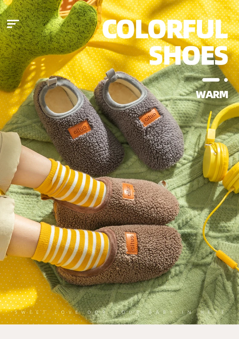 Autumn Winter 1-9 Years Old Children Plush Floor Sock Shoes Child Soft Sole Walking Shoes Indoor Home Anti-slip Kids Slippers