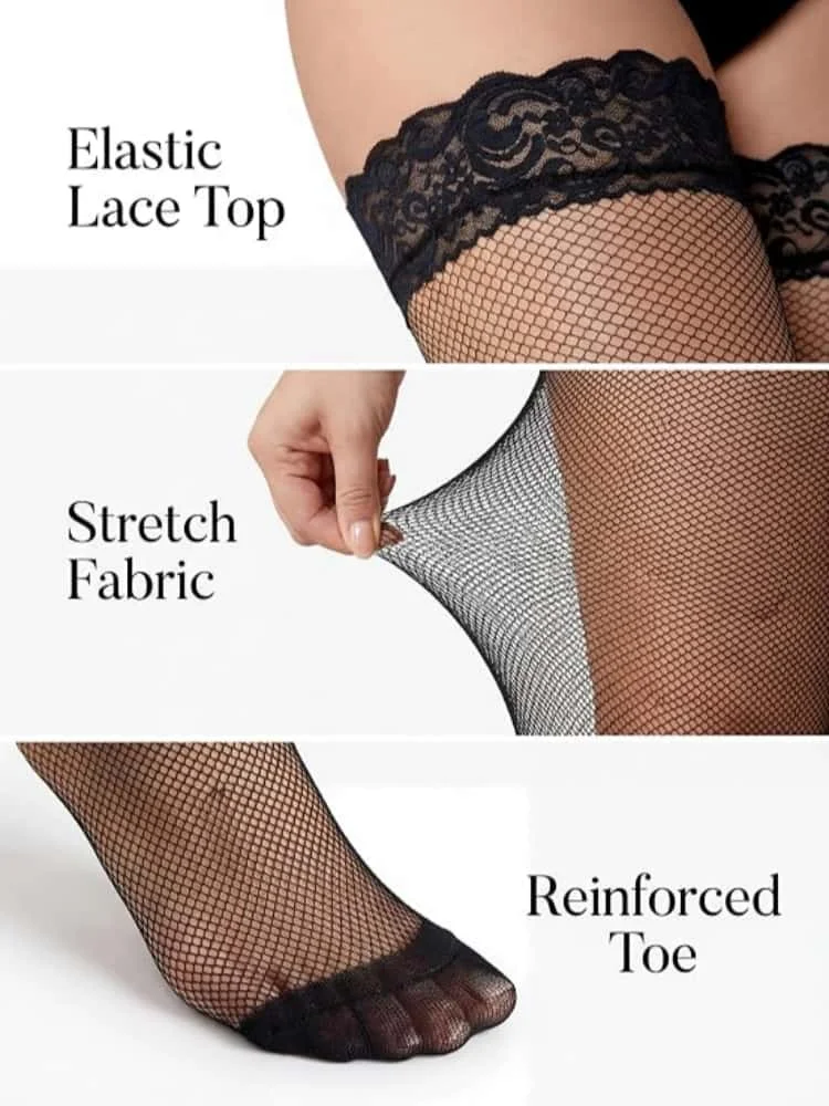 Large Plus Size Black Lace Fishnet Long Socks Girls Silicone Anti Slip Thigh Over Knee High Mesh Stockings for Women 3XXXXXL 4XL