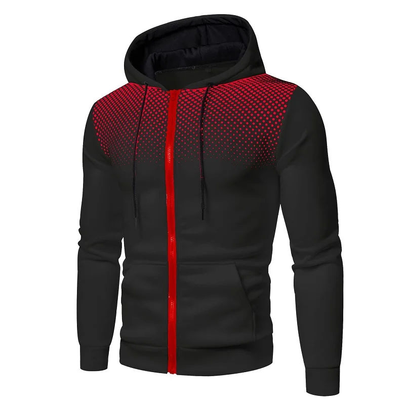 Men's Zip Up Hoodie Pocket Polka Pot Print Hooded Sweatshirt Sport Outdoor Casual Slim Fit Men Spring AutumnZipper Hoodie