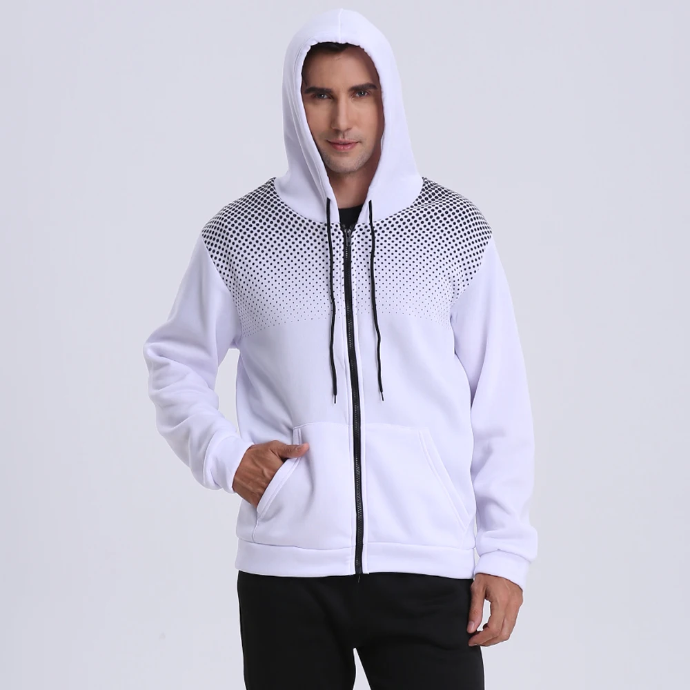 Men's Zip Up Hoodie Pocket Polka Pot Print Hooded Sweatshirt Sport Outdoor Casual Slim Fit Men Spring AutumnZipper Hoodie