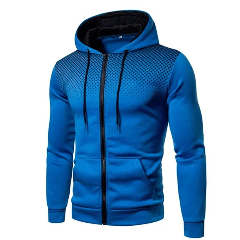 Men's Zip Up Hoodie Pocket Polka Pot Print Hooded Sweatshirt Sport Outdoor Casual Slim Fit Men Spring AutumnZipper Hoodie