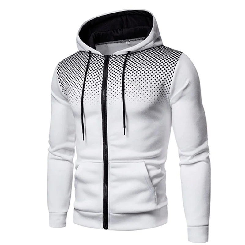 Men's Zip Up Hoodie Pocket Polka Pot Print Hooded Sweatshirt Sport Outdoor Casual Slim Fit Men Spring AutumnZipper Hoodie