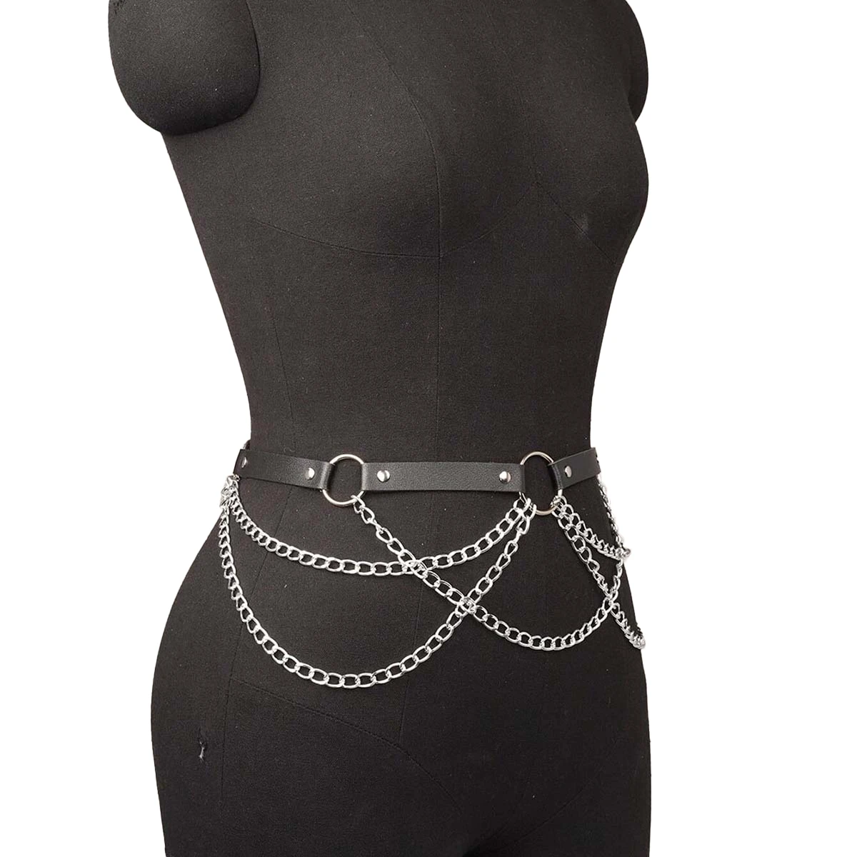 Punk Gothic Adjustable PU Leather Waist Harness Belt With Tassel Chain for Women, Street‑style Belly Decor Accessory for Casual