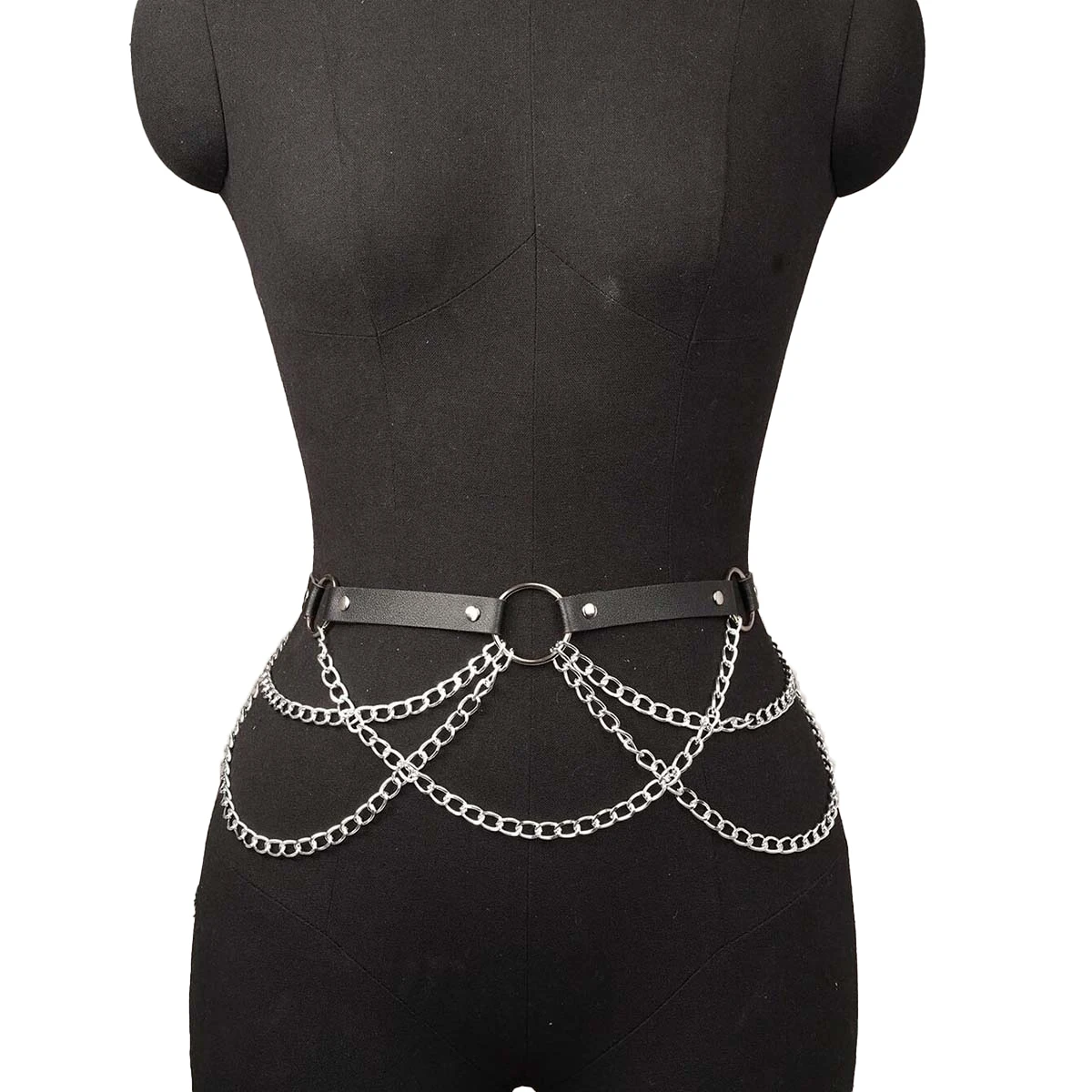 Punk Gothic Adjustable PU Leather Waist Harness Belt With Tassel Chain for Women, Street‑style Belly Decor Accessory for Casual