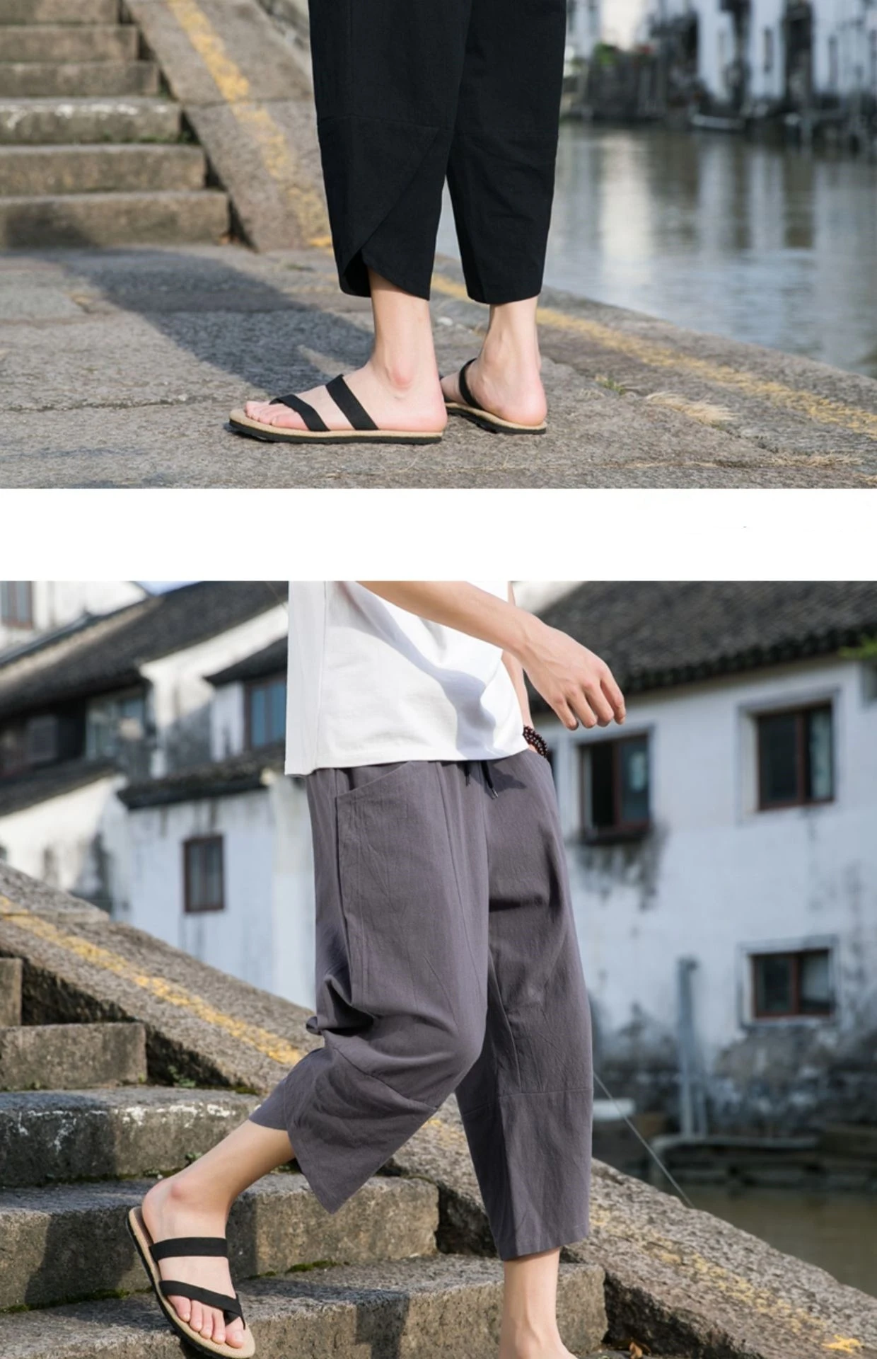 FGKKS 2024 Outdoor Casual Pants For Men Solid Color Slim-Fit Large Pocket Nine-Point Pants High Quality Casual Pants For Men