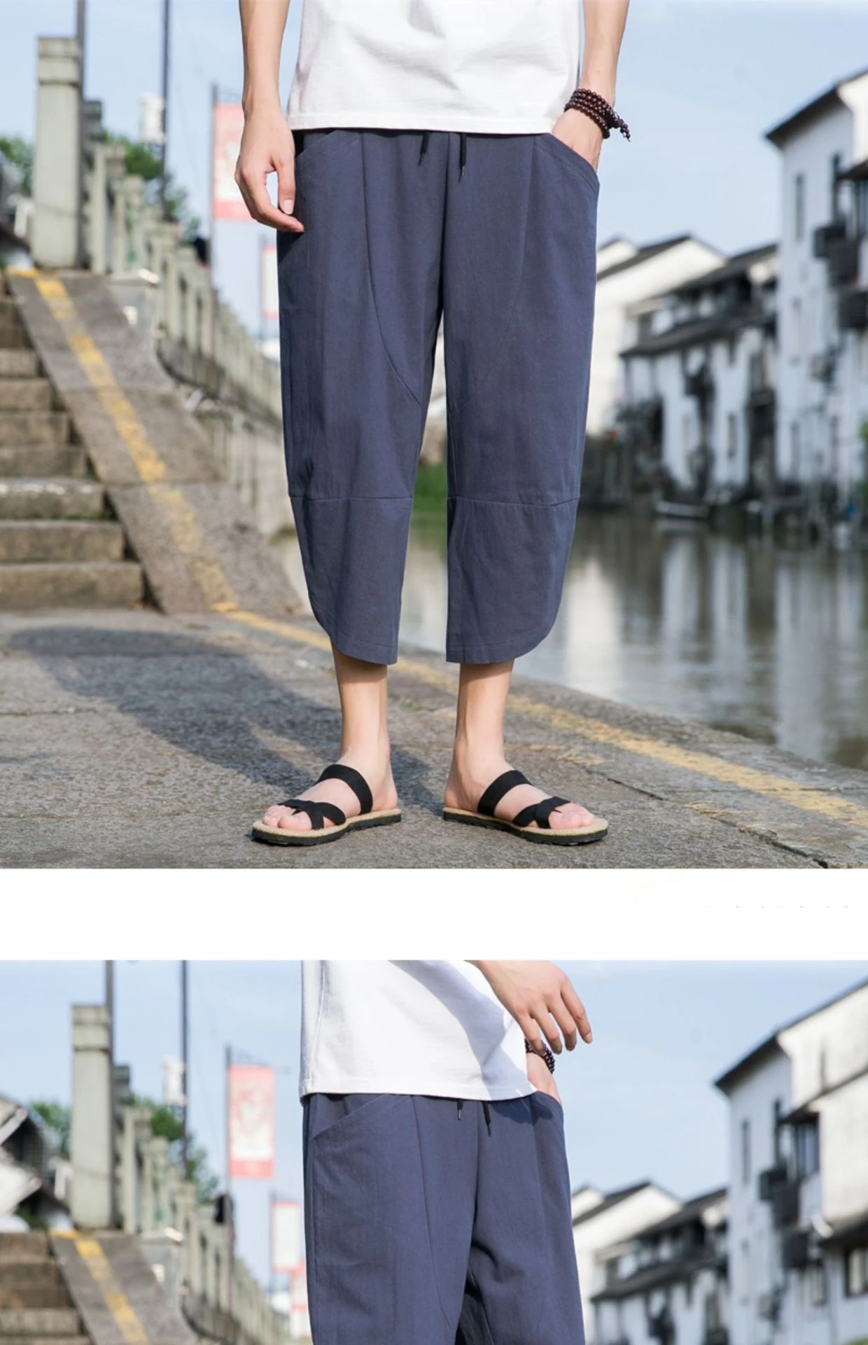 FGKKS 2024 Outdoor Casual Pants For Men Solid Color Slim-Fit Large Pocket Nine-Point Pants High Quality Casual Pants For Men