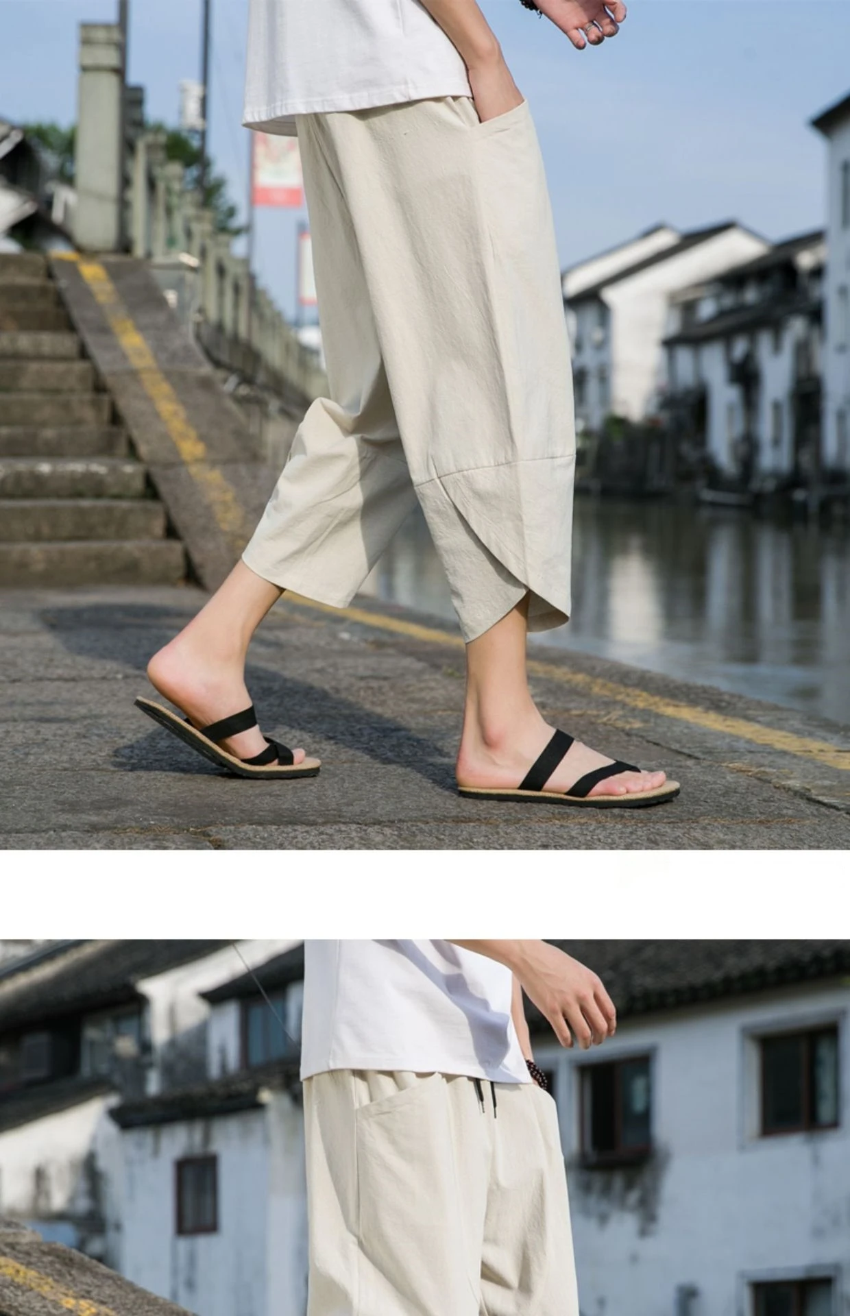 FGKKS 2024 Outdoor Casual Pants For Men Solid Color Slim-Fit Large Pocket Nine-Point Pants High Quality Casual Pants For Men