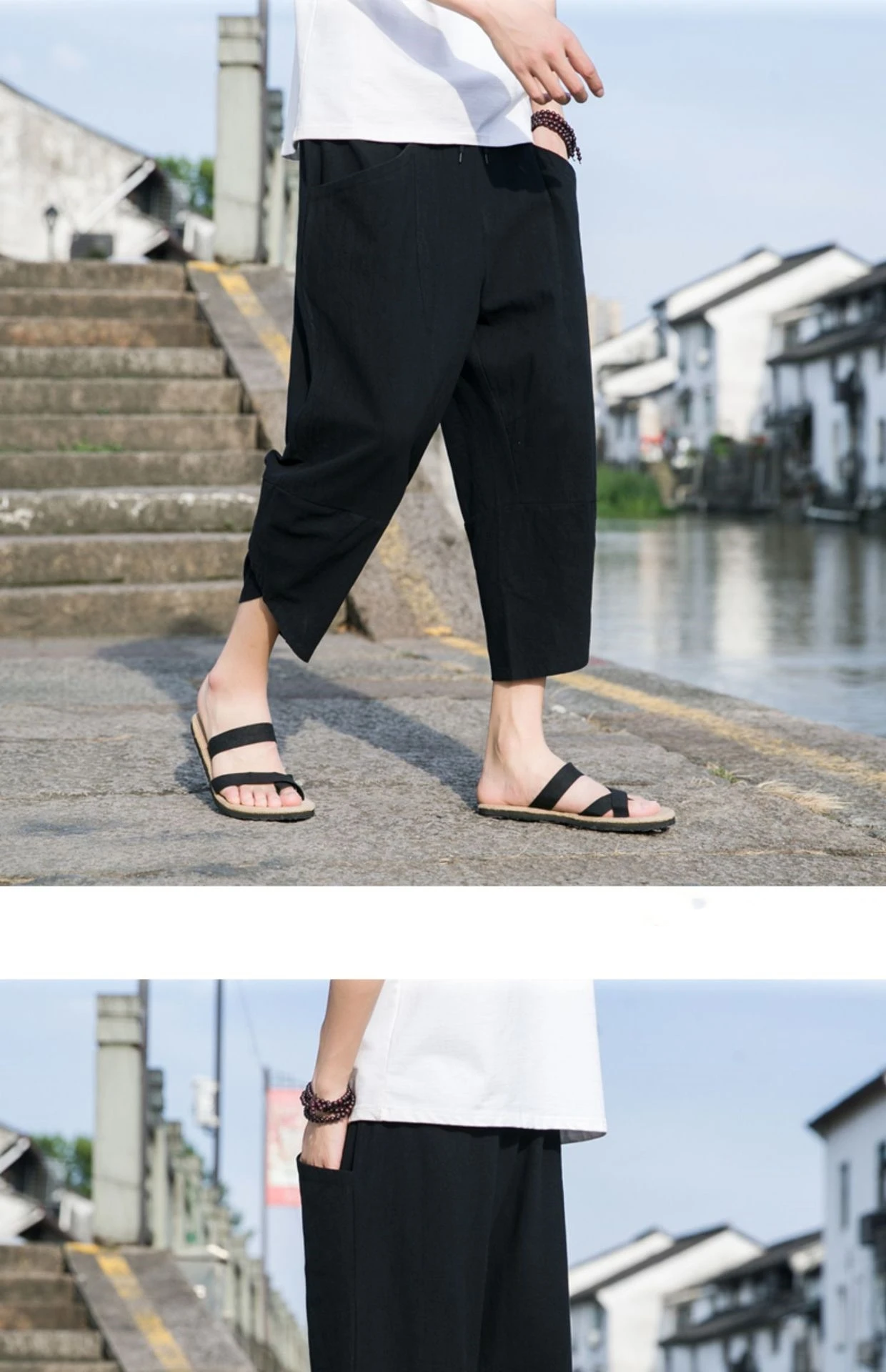 FGKKS 2024 Outdoor Casual Pants For Men Solid Color Slim-Fit Large Pocket Nine-Point Pants High Quality Casual Pants For Men