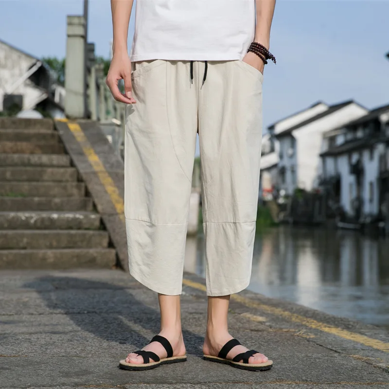 FGKKS 2024 Outdoor Casual Pants For Men Solid Color Slim-Fit Large Pocket Nine-Point Pants High Quality Casual Pants For Men