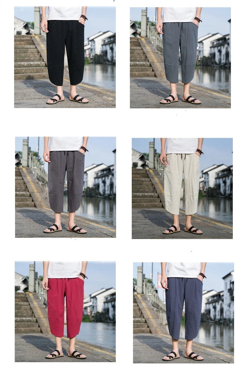 FGKKS 2024 Outdoor Casual Pants For Men Solid Color Slim-Fit Large Pocket Nine-Point Pants High Quality Casual Pants For Men