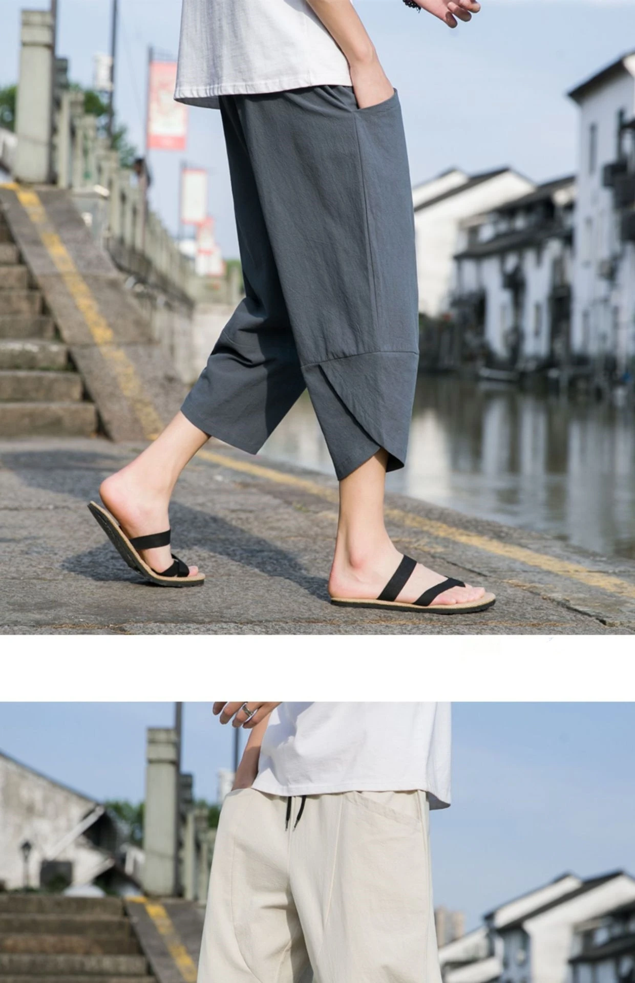 FGKKS 2024 Outdoor Casual Pants For Men Solid Color Slim-Fit Large Pocket Nine-Point Pants High Quality Casual Pants For Men