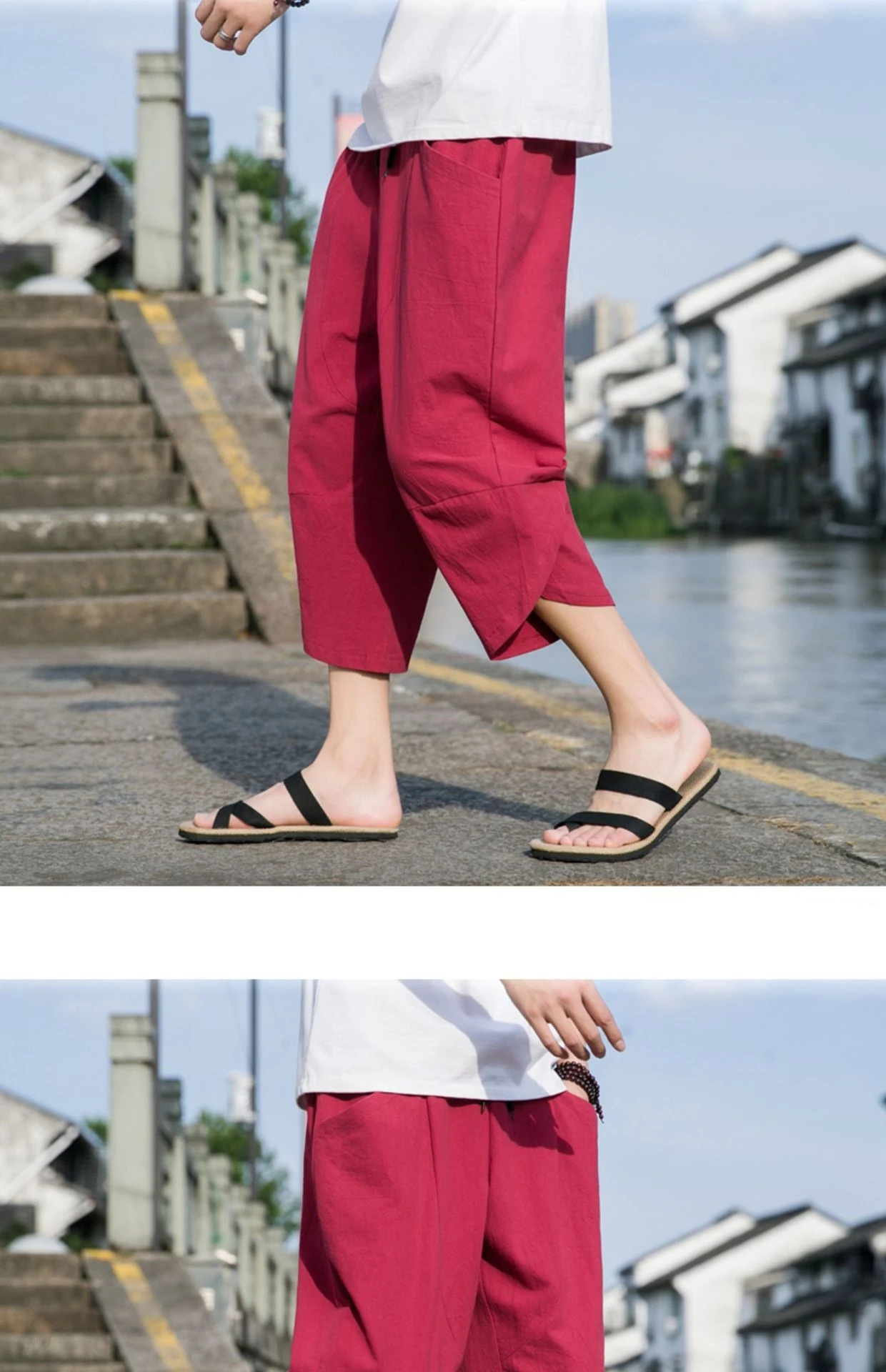 FGKKS 2024 Outdoor Casual Pants For Men Solid Color Slim-Fit Large Pocket Nine-Point Pants High Quality Casual Pants For Men