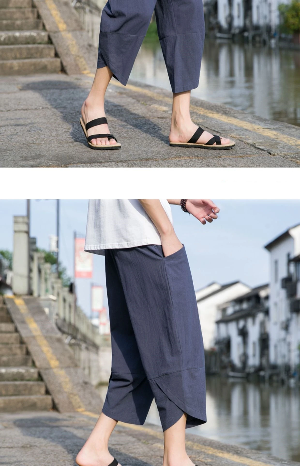 FGKKS 2024 Outdoor Casual Pants For Men Solid Color Slim-Fit Large Pocket Nine-Point Pants High Quality Casual Pants For Men