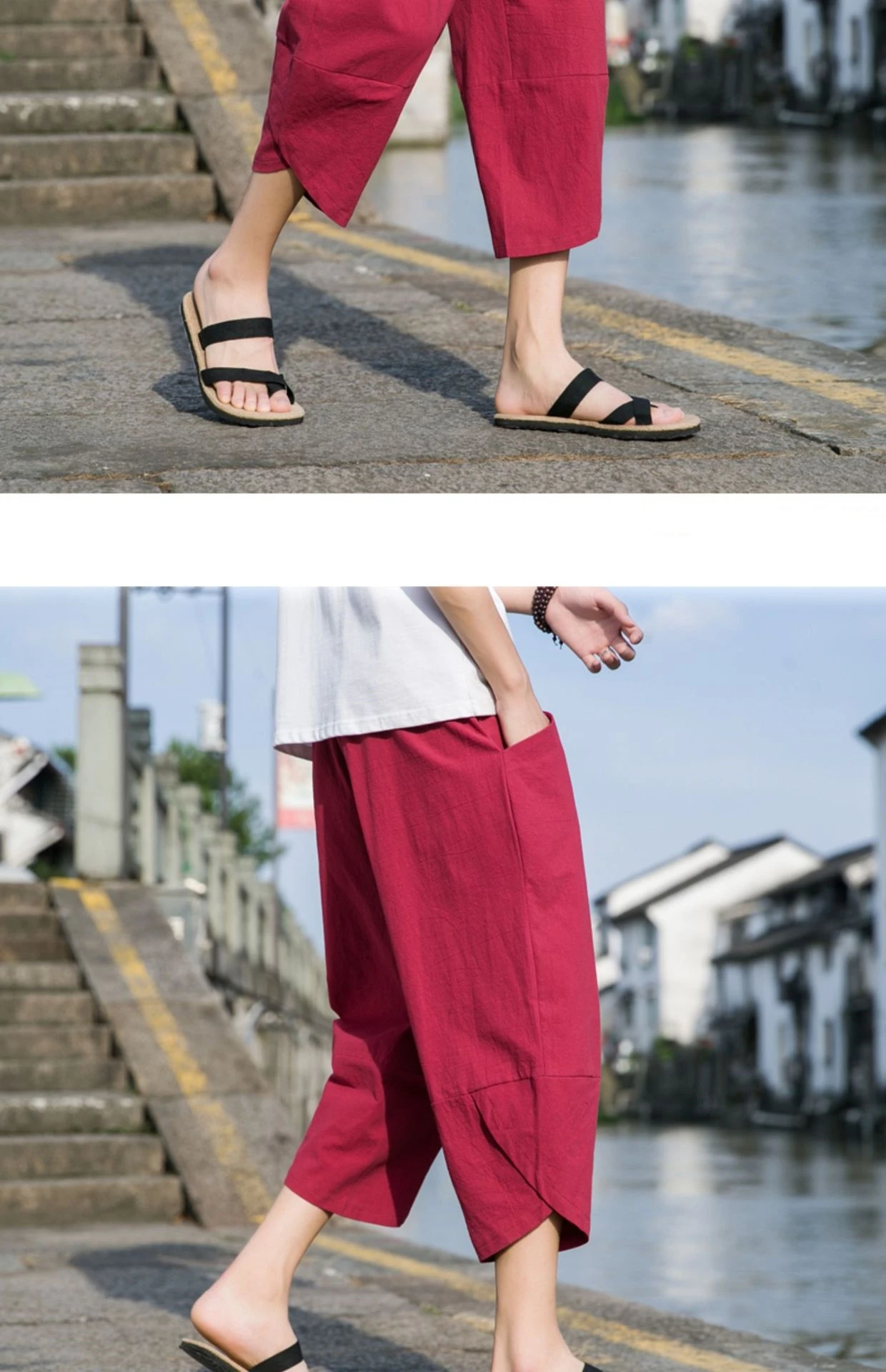 FGKKS 2024 Outdoor Casual Pants For Men Solid Color Slim-Fit Large Pocket Nine-Point Pants High Quality Casual Pants For Men