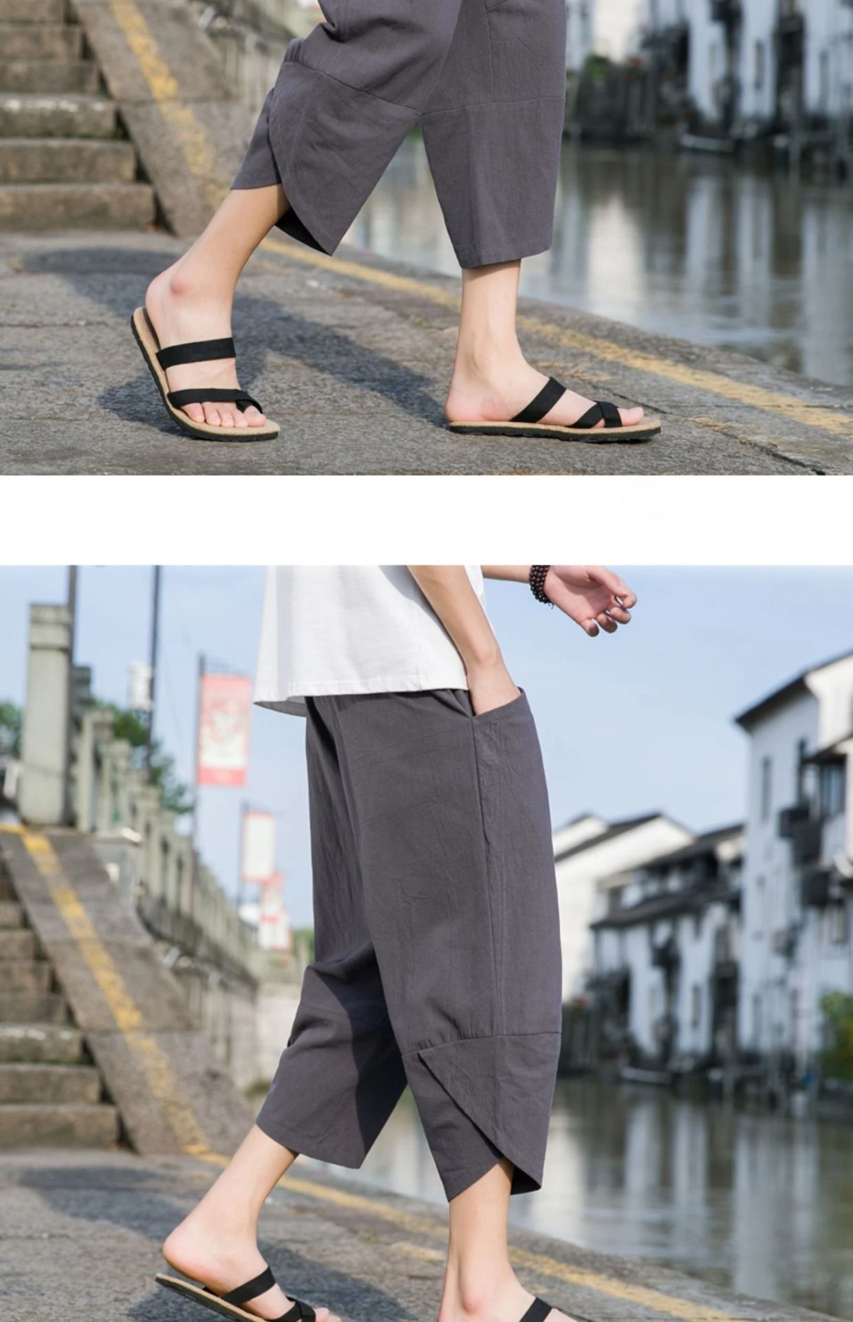 FGKKS 2024 Outdoor Casual Pants For Men Solid Color Slim-Fit Large Pocket Nine-Point Pants High Quality Casual Pants For Men