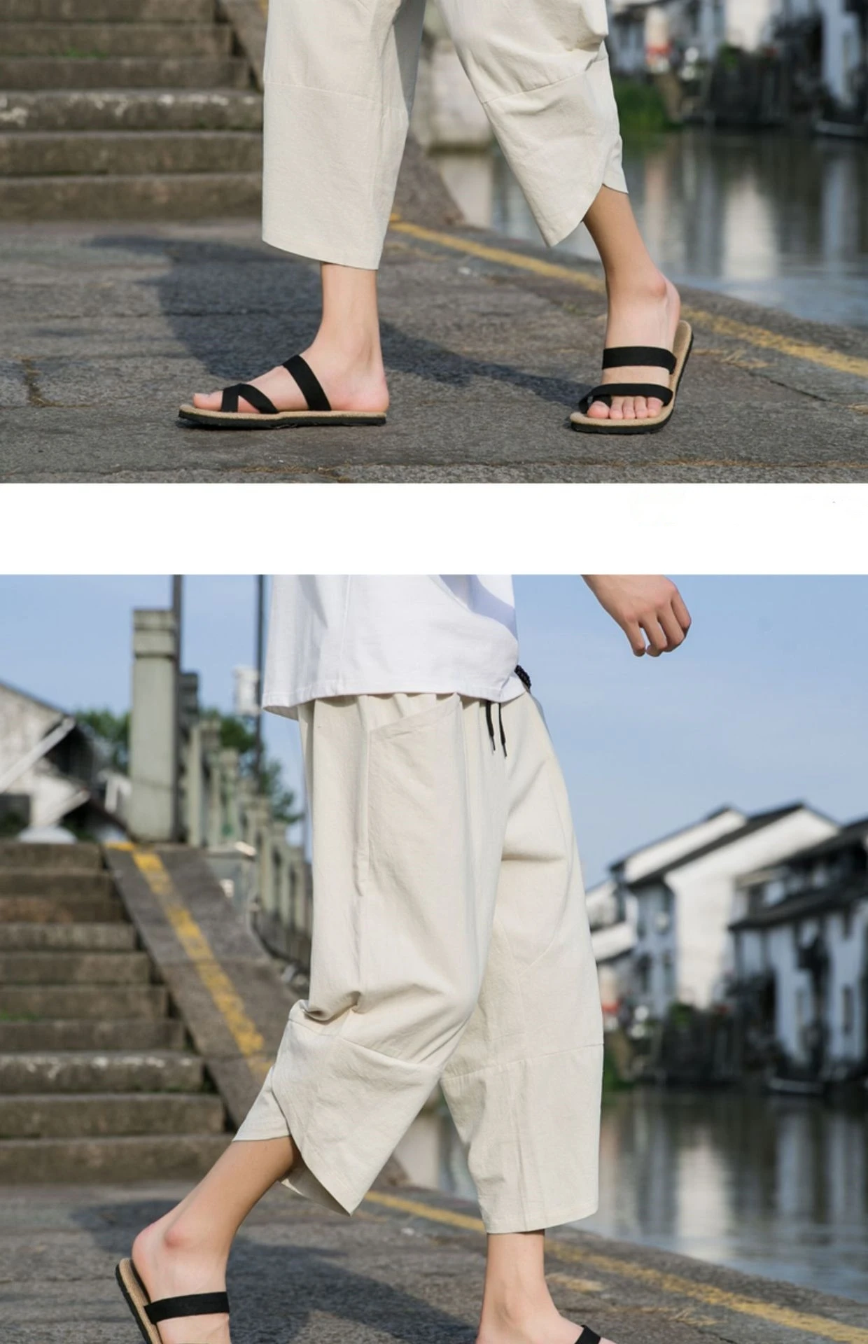 FGKKS 2024 Outdoor Casual Pants For Men Solid Color Slim-Fit Large Pocket Nine-Point Pants High Quality Casual Pants For Men