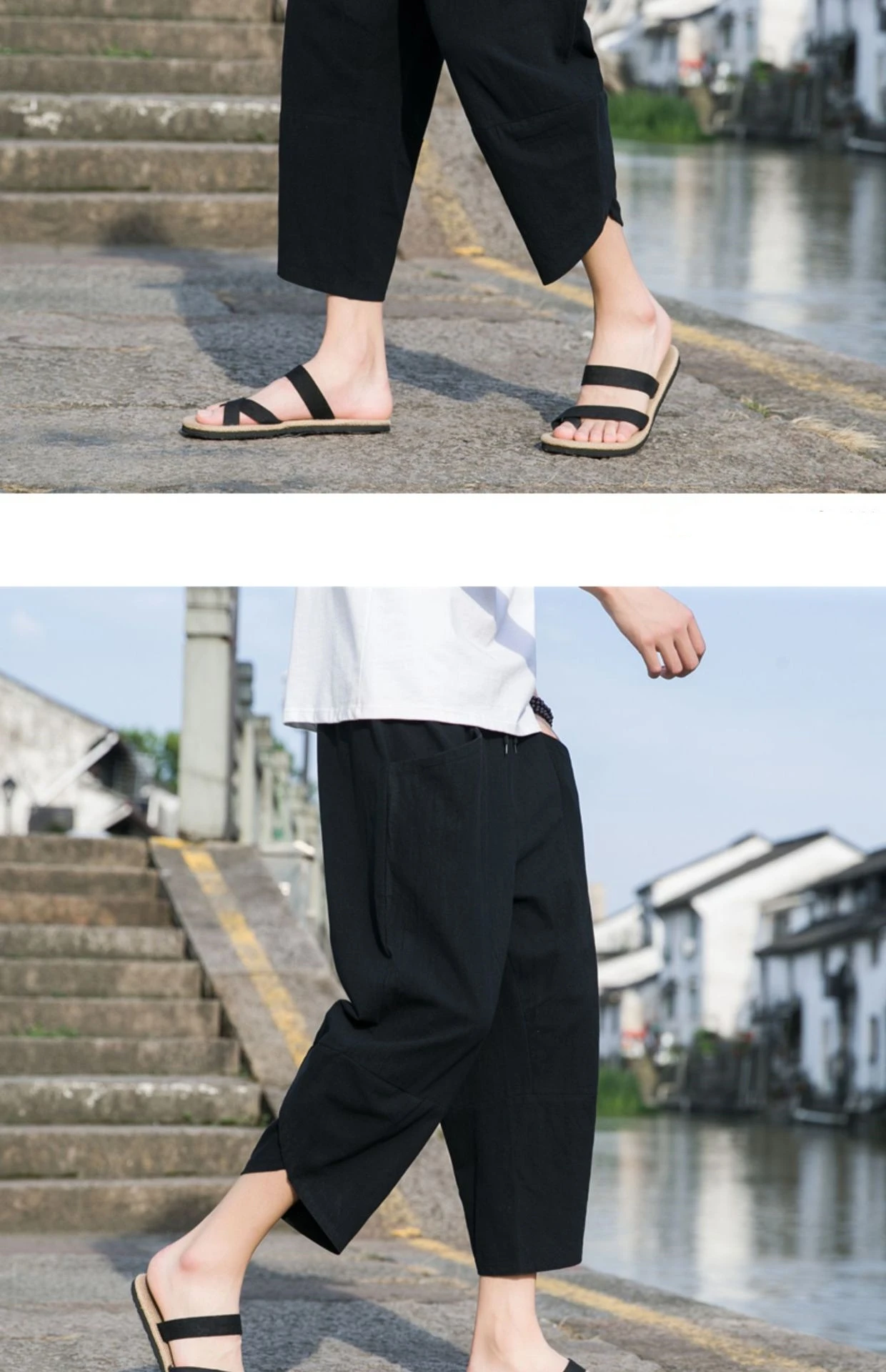FGKKS 2024 Outdoor Casual Pants For Men Solid Color Slim-Fit Large Pocket Nine-Point Pants High Quality Casual Pants For Men