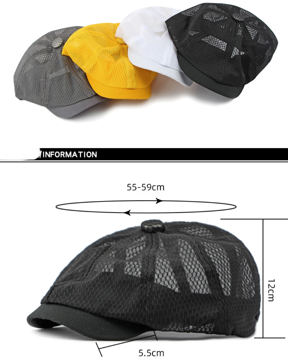 HT4364 Spring Summer Breathable Mesh Flat Cap Men Women Octagonal Cap Artist Painter Beret Hat Male Female Solid Plain Beret Cap