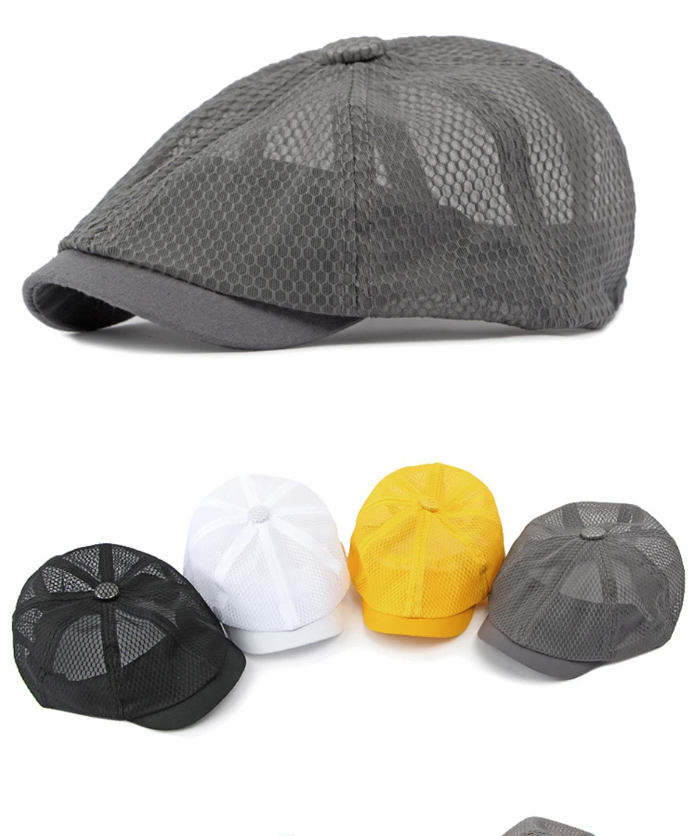 HT4364 Spring Summer Breathable Mesh Flat Cap Men Women Octagonal Cap Artist Painter Beret Hat Male Female Solid Plain Beret Cap