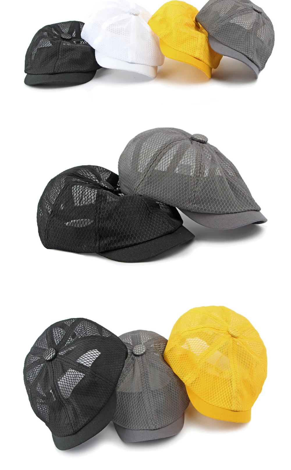 HT4364 Spring Summer Breathable Mesh Flat Cap Men Women Octagonal Cap Artist Painter Beret Hat Male Female Solid Plain Beret Cap