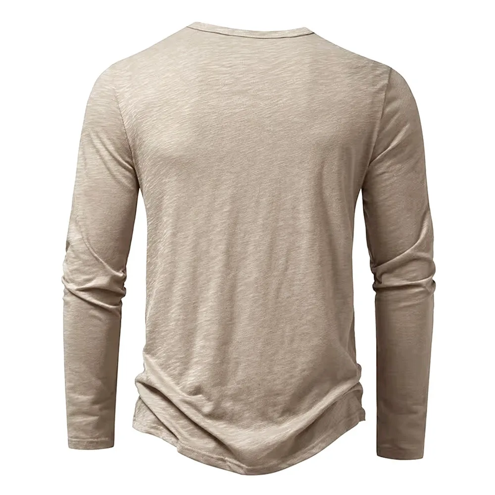Autumn New Men's Cotton Button Long Sleeve Henley Neck T-Shirt Casual Solid Color Breathable Versatile Fashion Slim T-Shirts