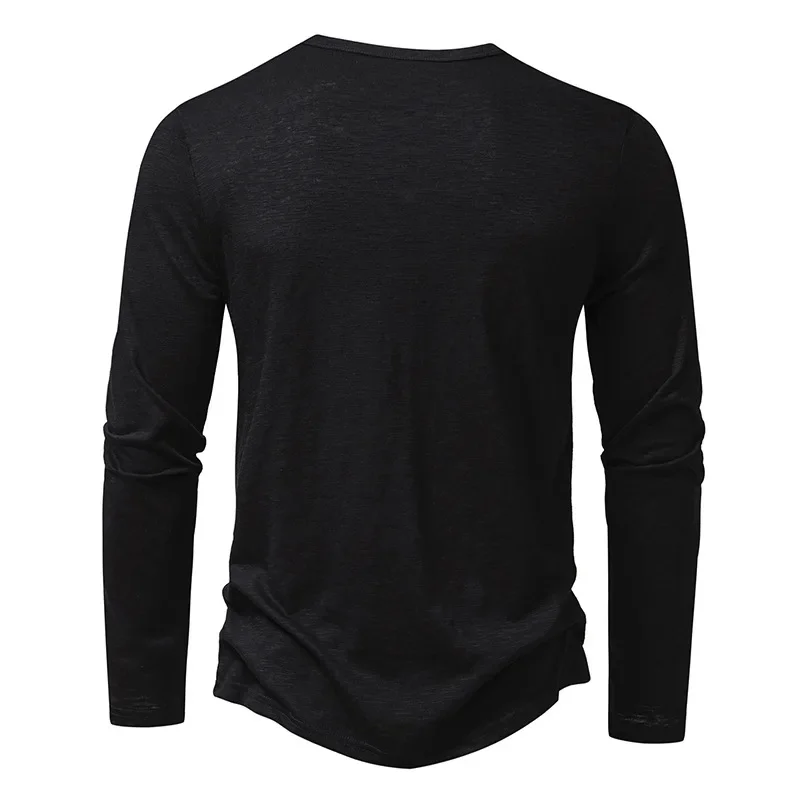 Autumn New Men's Cotton Button Long Sleeve Henley Neck T-Shirt Casual Solid Color Breathable Versatile Fashion Slim T-Shirts
